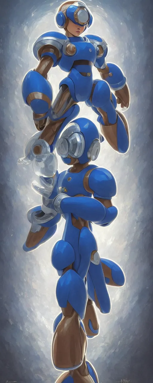 Image similar to perfectly detailed megaman!! blessed by nature with ever - increasing physical mental perfection, symmetrical! intricate, sensual features, highly detailed, biblical divine holy perfection!! digital painting, artstation, concept art, smooth, sharp focus, illustration, art by artgerm and greg rutkowski and alphonse mucha