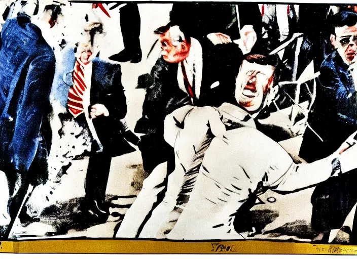 Image similar to a caricature of the zapruder film's frame the moment jfk is shot by lee harvey oswald
