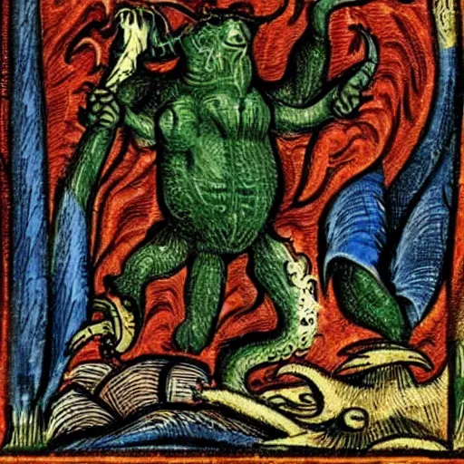 Image similar to medieval bestiary of repressed emotion monsters and creatures starting a fiery revolution in the psyche