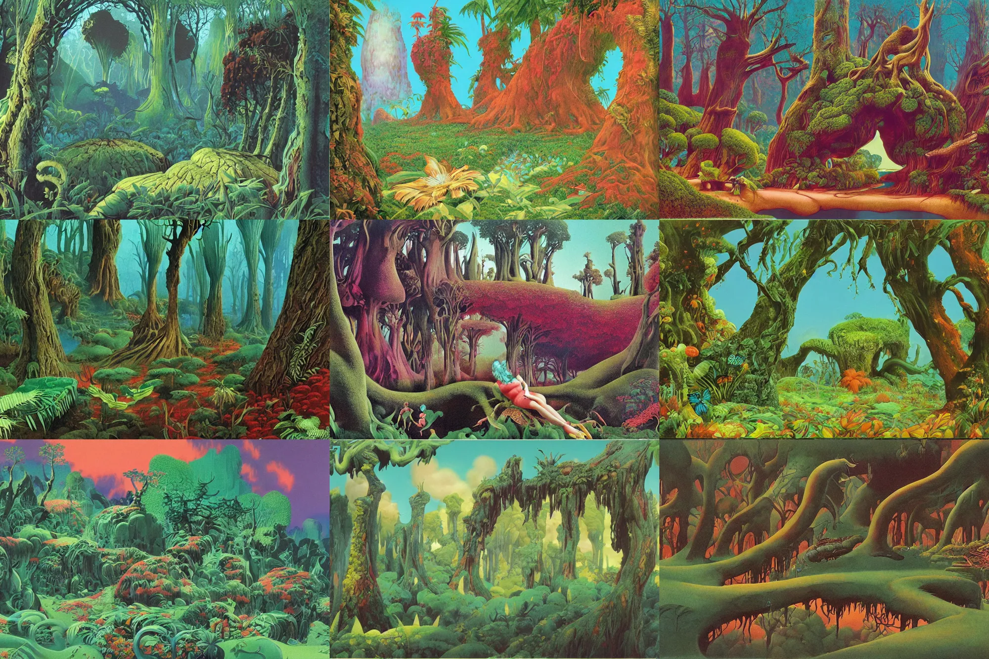 Prompt: Forrest Dream by Roger Dean, 1970s