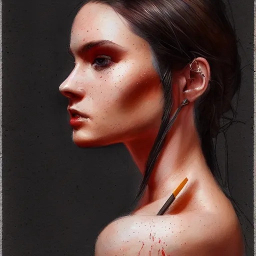 Image similar to sketch of a beautiful young woman, pencil art, ink and pencil, hyperrealistic, hyperdetailled, digital art, greg rutkowski, artstation, 8 k, beautiful drawing, paper texture, spray paint, watercolors