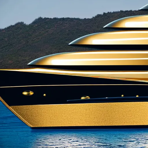 Image similar to wrinkled old man polishing the side of a gold plated mega yacht