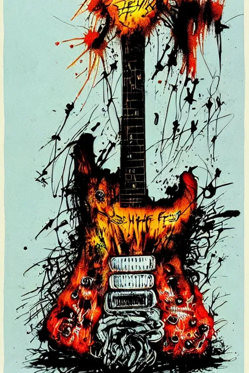 Image similar to electric guitar from hell by ralph steadman