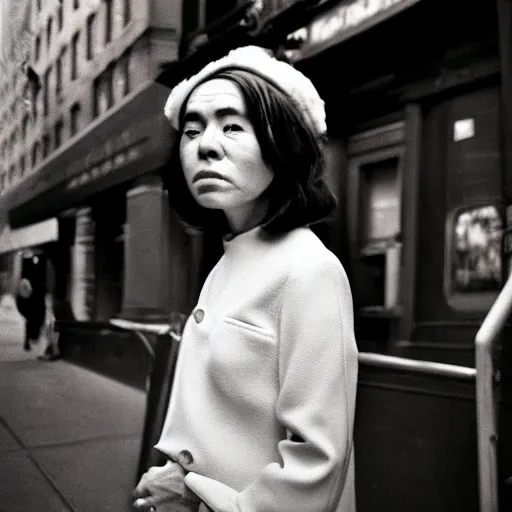 Image similar to medium format portrait of a woman in new york by street photographer, 1 9 6 0 s, stunning portrait featured on unsplash, photographed on colour expired film
