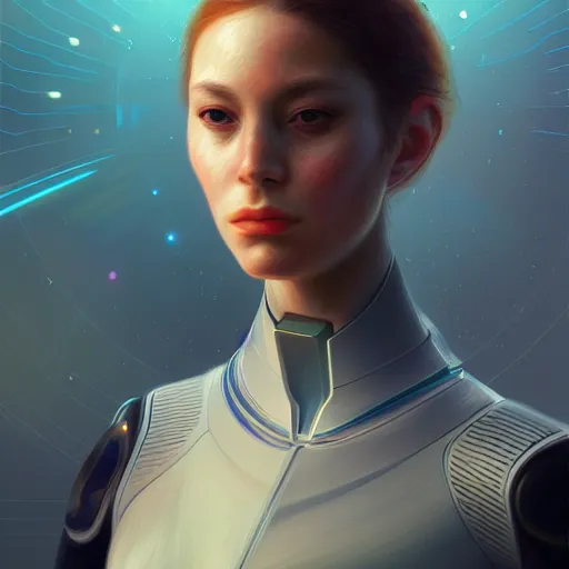 Prompt: portrait of an ai, sci-fi, futuristic, highly detailed, digital painting, artstation, concept art, smooth, sharp focus, by Pierre-Auguste Renoir