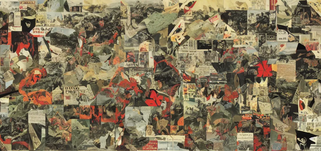 Prompt: paper collage of war