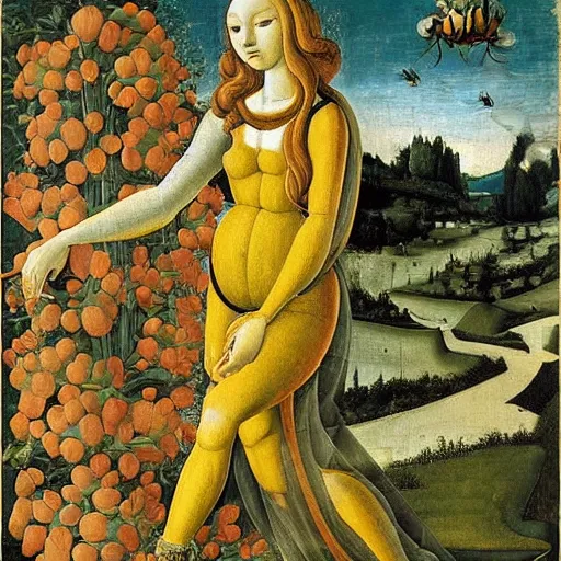 Image similar to a bee and beehive by sandro botticelli