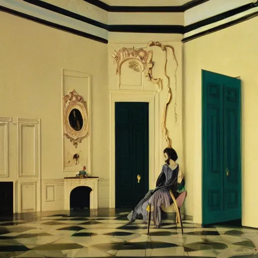 Prompt: a black monster in a liminal room, film still by wes anderson, depicted by canova, limited color palette, very intricate, art nouveau, highly detailed, lights by hopper, soft pastel colors, minimalist