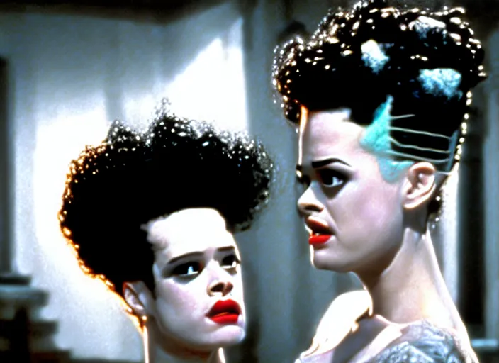 Image similar to bride of frankenstein as a teen, still from john hughes movie sixteen candles