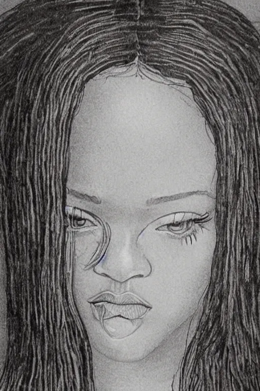 Image similar to a portrait of rihanna in the style of leonardo da vinci drawing,, single head, no double head,