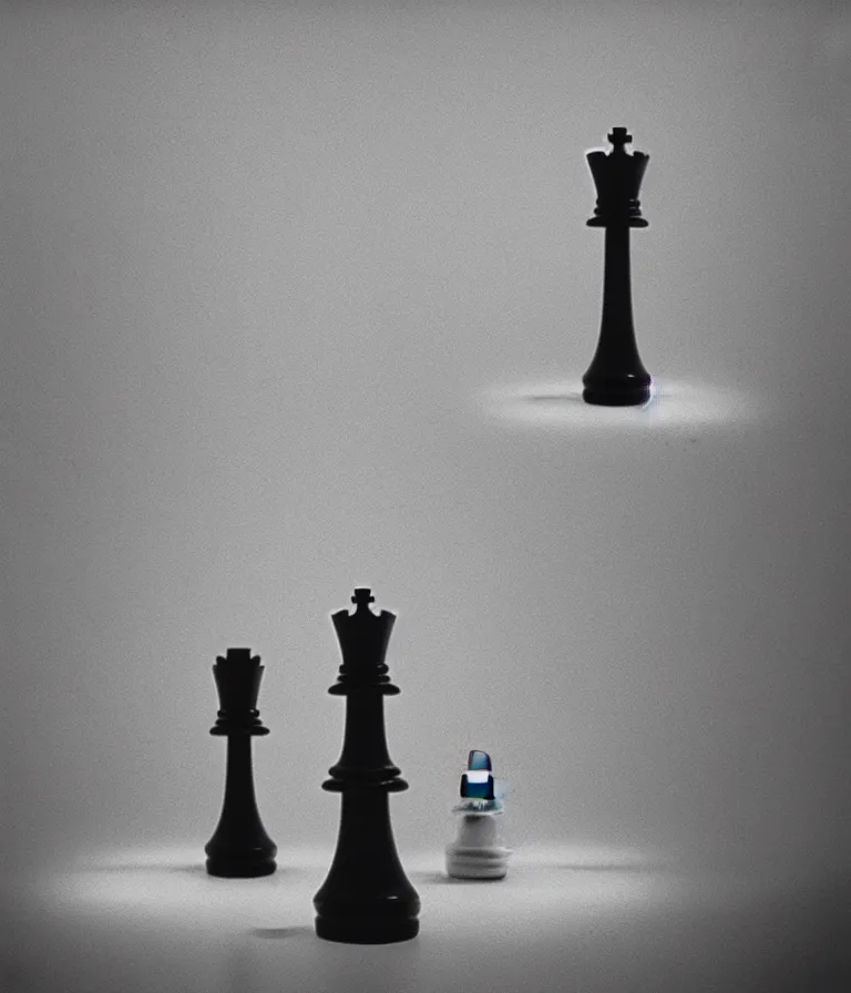 Image similar to minimal realistic textured chess - piece readymade by marcel duchamp in a museum, color bleed, light leak, marcel duchamp, man ray, hito steyerl, saadane afif, underexposed neon