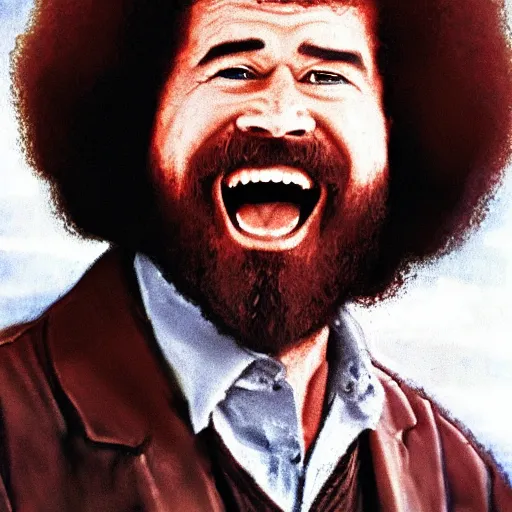 Image similar to bob ross screaming on horse by remington