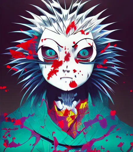 Image similar to Kimetsu no Yaiba by Alex Pardee and Nekro and Petros Afshar ,unstirred paint, vivid color, cgsociety 4K