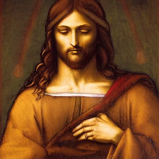 Image similar to Jesus painting by Leonardo da Vinci 4k detail