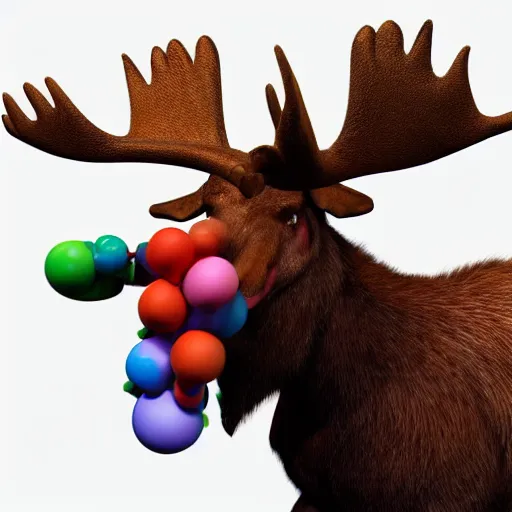 Prompt: a render of a moose dressed like a clown, a 3 d render by claire falkenstein, deviantart contest winner, rendered in cinema 4 d, daz 3 d, rendered in maya