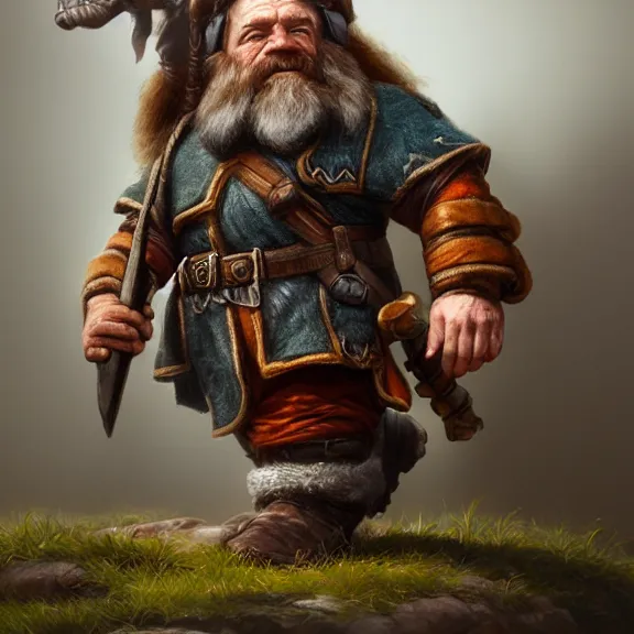 Image similar to Dwarf Ranger with Bear Companion at his feet, RPG Reference Sheet, Oil Painting, Trending on Artstation, octane render, Insanely Detailed, 8k, HD