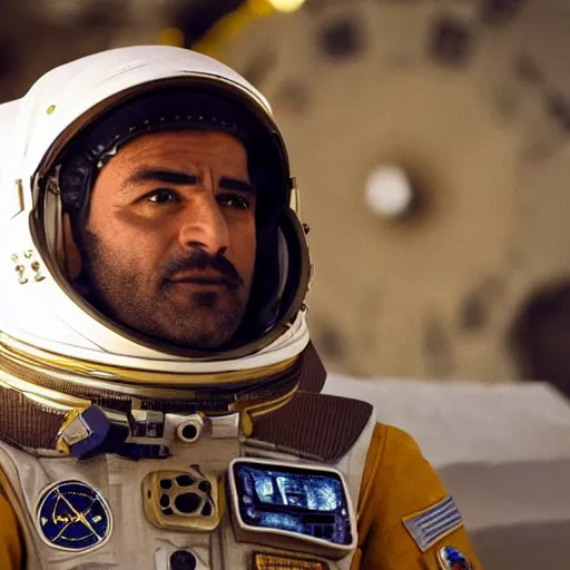 Prompt: close - up of a kurdish astronaut in a movie directed by christopher nolan, movie still frame, promotional image, imax 7 0 mm footage