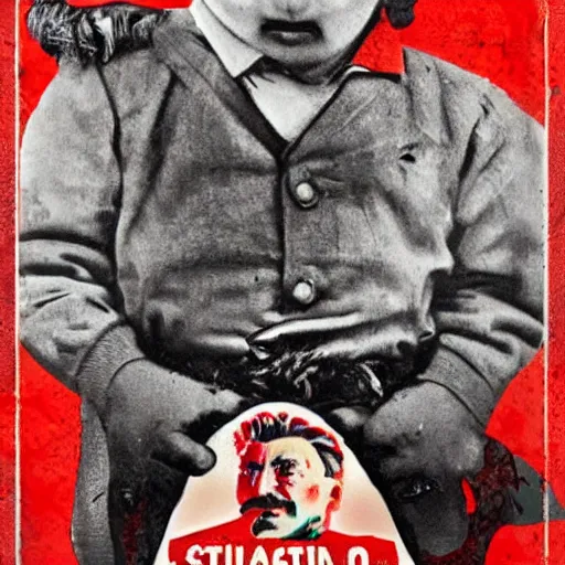 Image similar to josef stalin is eating children brutally, photo - realistic, color image, 2 k, highly detailed