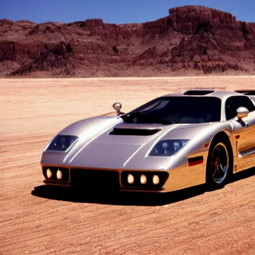 Image similar to a saleen s 7, in the desert, film still, panavision panaflex