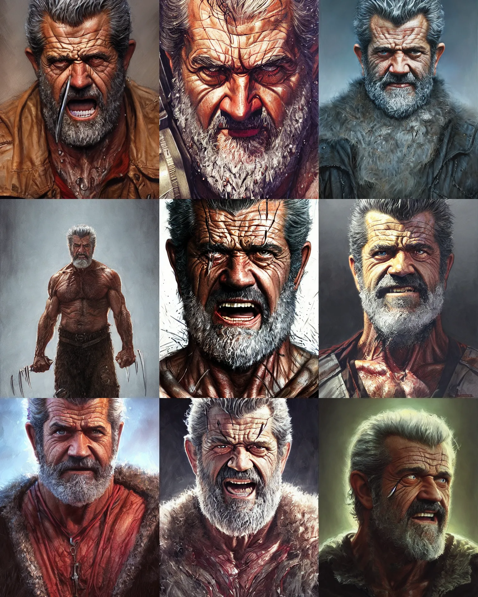 Prompt: mel gibson as berserker old man logan | cinematic lighting | award - winning | closeup portrait | by donato giancola and mandy jurgens and charlie bowater | featured on artstation