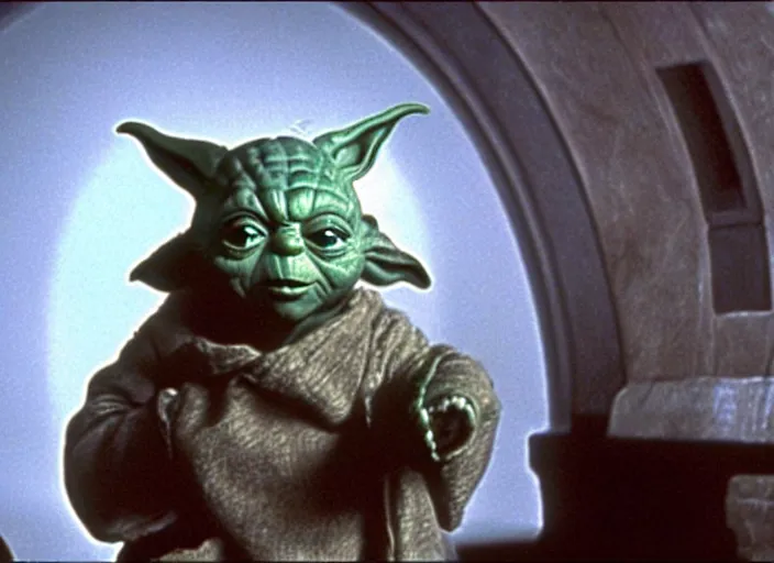 Image similar to film still of Danny Devito as Yoda in The Empire Strikes Back 1980