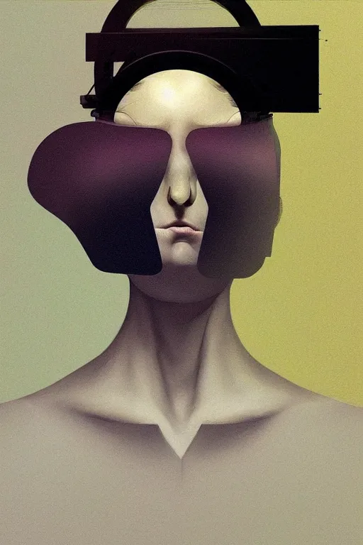 Image similar to woman wearing oculus and digital glitch head edward hopper and james gilleard, zdzislaw beksisnski, higly detailed
