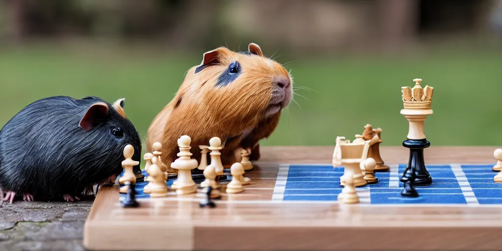 Image similar to a guinea pig playing chess