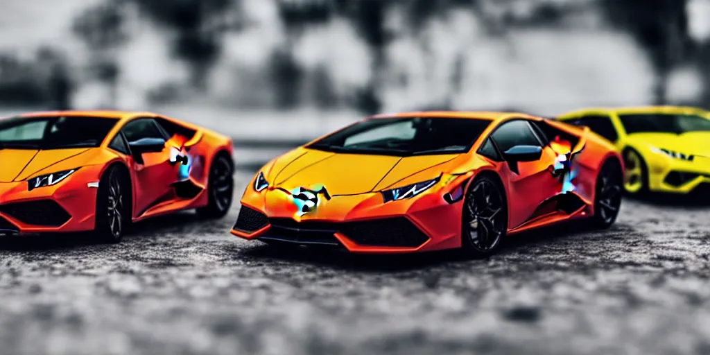 Image similar to Hot Wheels, lamborghini huracan, cinematic, 4K, HD, depth of field, bokeh.