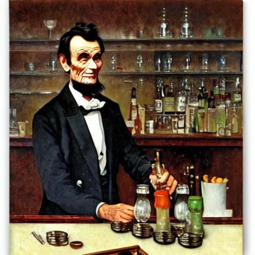 abraham lincoln as a bartender by norman rockwell | Stable Diffusion ...