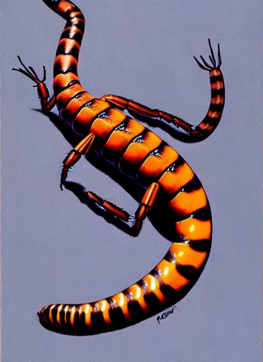 Prompt: beautiful matte airbrush portrait of a scolopendra on a white background, 8 0's airbrush aesthetic, art by pater sato