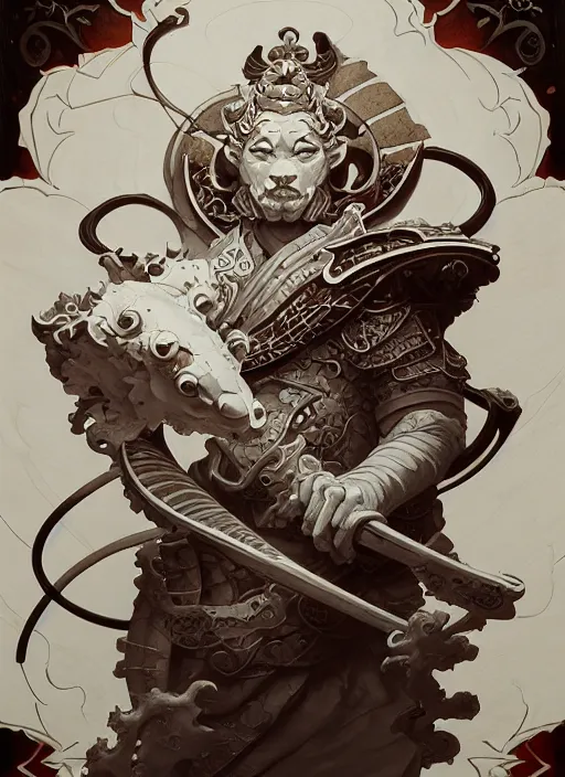 Image similar to subsurface scattering, white, koi, samurai deity with koi armor, art nouveau swirls, epic lighting, octane render, by jesper ejsing, james jean, justin gerard, tomasz alen kopera, cgsociety and fenghua zhong, highly detailed, rim light, art, very coherent, cinematic, hyper realism, high detail, 8 k