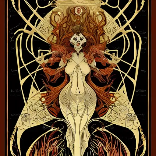 Image similar to artnouveau mythical scary creatures of layers of fear