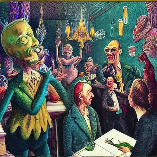 Image similar to the cannabis legalization movement in australia started with customers demanding it in their local cafes, by ernst fuchs colored and remastered in 3 d by pixar