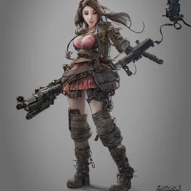 Image similar to the portrait of lawful neutral semi - colorful female infantry gunner as absurdly beautiful, gorgeous, elegant, young gravure idol, an ultrafine hyperdetailed illustration by kim jung gi, irakli nadar, intricate linework, bright colors, octopath traveler, final fantasy, unreal engine 5 highly rendered, global illumination, radiant light, detailed and intricate environment