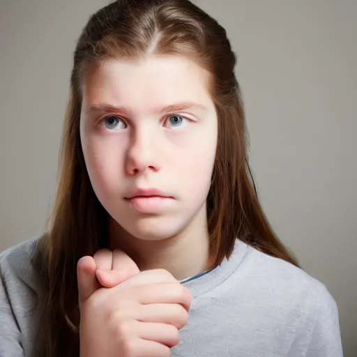 Image similar to tired teenager. Looking into the camera. Detailed face. Photo.