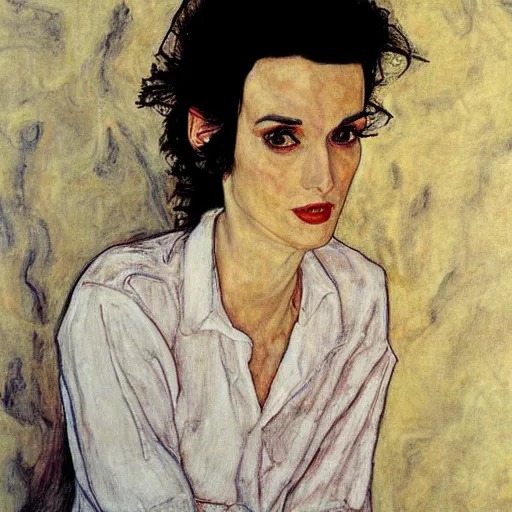 Prompt: winona Ryder in the style of egon schiele