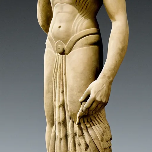 Image similar to long shot photo of a soapstone Art Deco statue of ancient greek religion god Hades wearing a tunic, sculped by Paul Landowski,Jean Dupas, Tamara de Lempicka, Reginald Marsh, Rockwell Kent, and Diego Rivera,long shot,wide shot,low angle,Sigma 85 mm f/1.4,very detailed,unreal-engine,city in the background