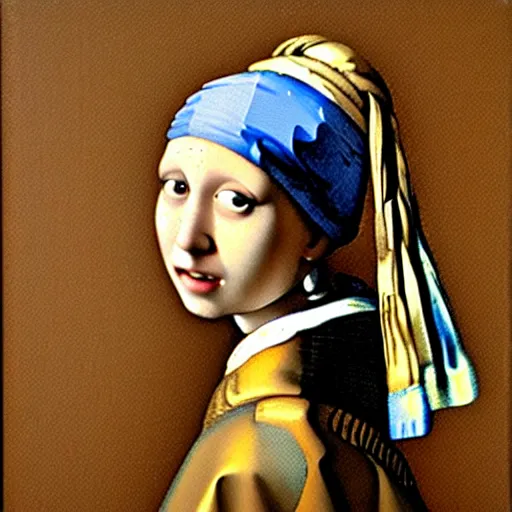 Image similar to painting of the girl with the pearl earring and mona lisa by leonardo da vinci, painting, oil on canvas