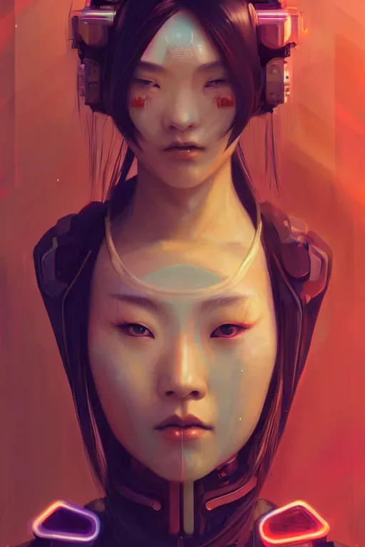 Image similar to portrait futuristic Samurai Girl, in future cyberpunk tokyo rooftop , ssci-fi, fantasy, intricate, very very beautiful, elegant, human anatomy, neon light, highly detailed, digital painting, artstation, concept art, smooth, sharp focus, illustration, art by tian zi and WLOP and alphonse mucha