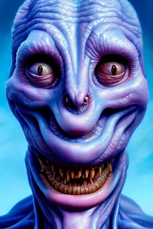 Image similar to hyperrealistic close-up pastel rococo alien! highly detailed concept art eric zener elson peter cinematic hard blue lighting high angle hd 8k sharp shallow depth of field, inspired by David Paul Cronenberg and Zdzisław Beksiński