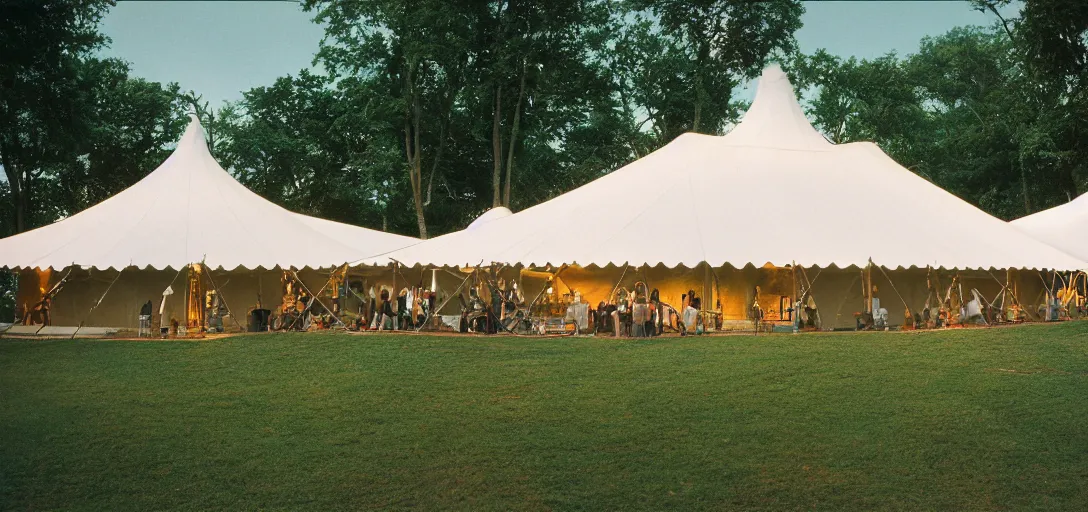 Image similar to sibley tent designed by dali. outdoor landscaping designed by roberto burle marx. fujinon premista 1 9 - 4 5 mm t 2. 9. portra 8 0 0.