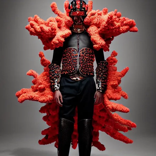 Image similar to a portrait of a beautiful young male wearing an alexander mcqueen armor made of coral , photographed by andrew thomas huang, artistic