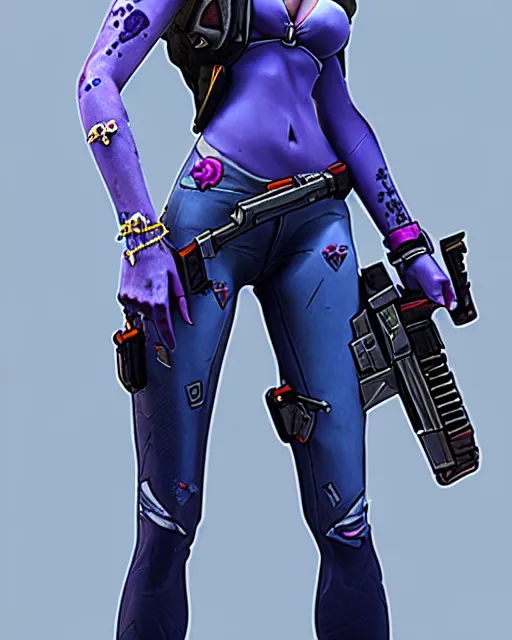 Prompt: widowmaker from overwatch, intricate details, highly detailed, in the style of gta 5 game cover art