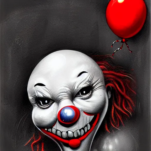 Image similar to surrealism grunge cartoon portrait sketch of a ghost with a wide smile and a red balloon by - michael karcz, loony toons style, pennywise style, horror theme, detailed, elegant, intricate