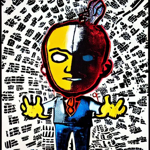 Prompt: jack the ripper, symmetrical, by andy warhol, tyler edlin, yoshitaka amano, liu wei, anselm kiefer, keith harring