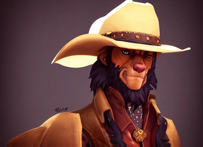 Image similar to character portrait icon of the anthro male anthropomorphic wolf fursona wearing cowboy outfit wild west desperado character design stylized by charlie bowater, ross tran, artgerm, and makoto shinkai, detailed, soft lighting, rendered in octane