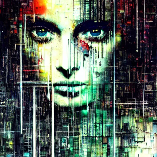 Prompt: portrait of a beautiful woman, crying, glitch effects over the eyes, shadows, by Guy Denning, by Johannes Itten, by Russ Mills, centered, glitch art, hacking effects, chromatic, cyberpunk, color blocking, oil on canvas, concept art, abstract