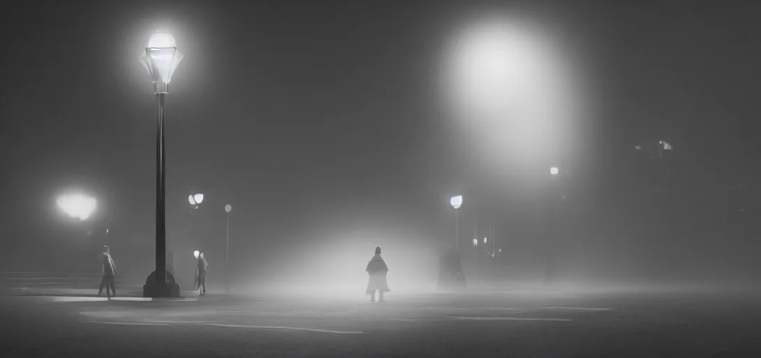 Prompt: a duck battling a humanoid megastructure street lamp, fog, cinematic shot, still from a movie by bong joon - ho