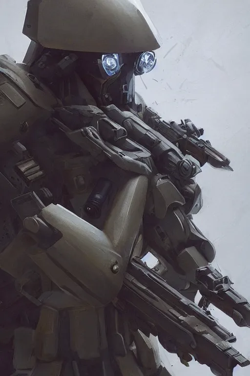 Image similar to a mech soldier holstering his rifle, full body shot, Artstation, Artstation Trending, Pinterest, Deviant Art, cinematic, concept art, 8k, cgsociety, hyper detailed, ultra realistic, illustration, epic, high resolution, post processing, high quality, unreal engine, digital art, very coherent, octane render, art by Yi Yang artstation + StTheo + Alan Van Ryzin,-W 512