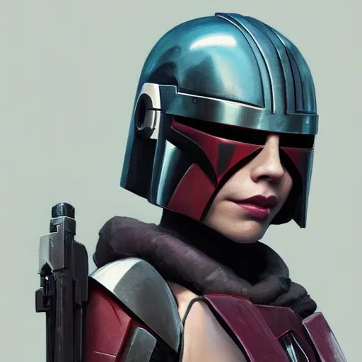 Prompt: portrait of a woman by greg rutkowski, rosa salazar as a young mandalorian bounty hunter from star wars expanded universe, highly detailed portrait, digital painting, artstation, concept art, smooth, sharp foccus ilustration, artstation hq